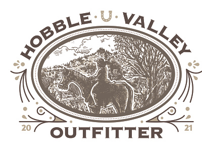 Hobble Valley Outfitters apparel design belt buckle branding cowboy design embellishment horse illustration line illustration lines logo logo design western