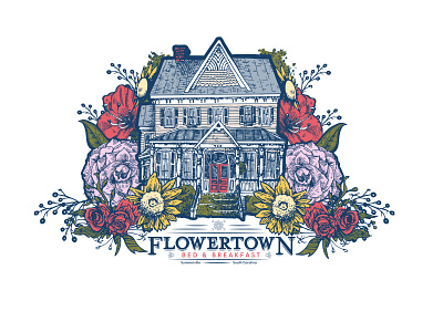 Flowertown Illustration bed and breakfast brand elements branding design floral floral design flowers house illustration vector vintage