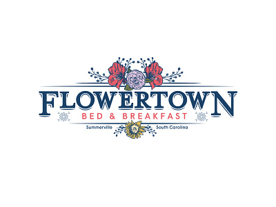 Flowertown Logo Lockup bed and breakfast brand element branding design floral flowers illustration logo small business southern typography