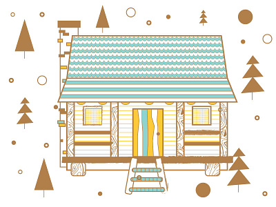 Log Cabin cabin color house illustration line pattern shape vector wood