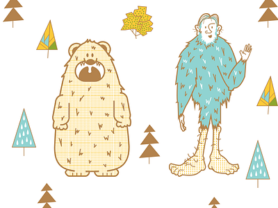 Woods People animal bear big foot characters drawing illustration vector