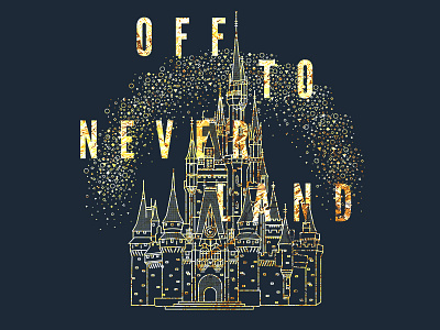 Off to Neverland cards disney foil gold illustration line posters print silkscreen t shirts