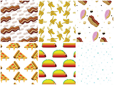 MemeMe Food Patterns app bacon banana donut food illustration pattern pizza sparkle stars taco