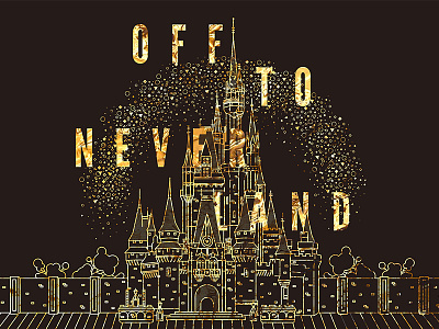 Neverland print and swag castle disney gold illustration line line art print screenprint society6
