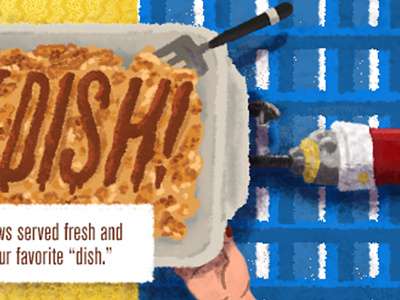 Hotdish served up hot and fresh! banner email food hands hot dish illustration midwest minnesota slalom texture