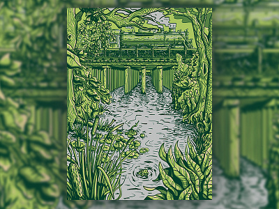 Posters for Parks: Wooden Bridge over Kenilworth design illustration landscape nature outdoors parks screenprint train