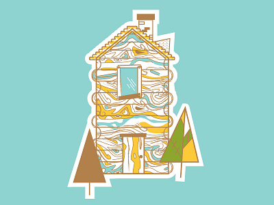Woodland Stickers: Log Cabin (tall) cabin design house illustration outdoors pattern