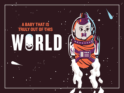Flying Baby announcement baby illustration outer space print rocket baby space