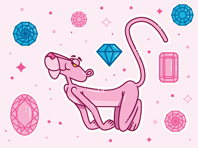 Pink Panther: Stickersheet character design for sale illustration jewels pink panther sticker stickermule vector