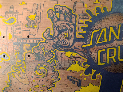 Custom Deck: Screaming Hand acrylic acrylic marker city drawing illustration skate skateboard space