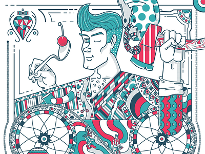 Jack of Hearts artcrank bicycle design line line art poster screenprint vector