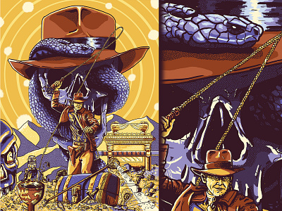 Indiana Jones Trilogy design harrison ford illustration indiana jones movie poster poster poster art poster design skull skull art snake snakes