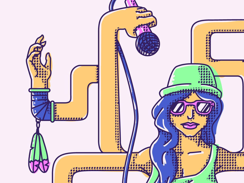 Hands goddess of music woman vector halftone stickermule sticker design illustration hands