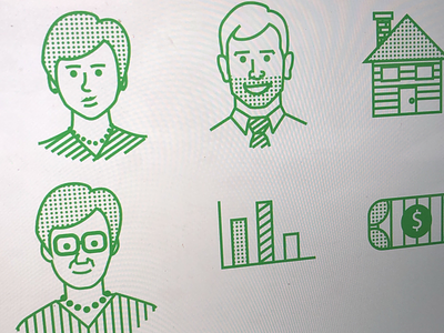 Halftone icons finance financial iconography icons illustration line line art people presentations