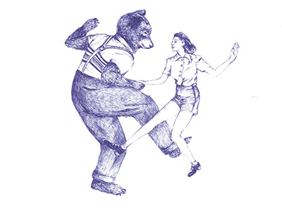 Bear blue dancing bear illustration