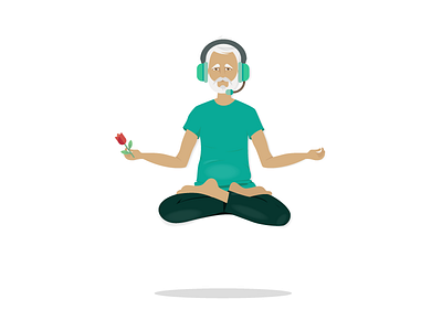 Dave character flower green headphones illustration meditation