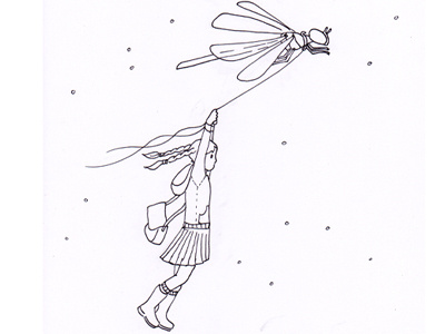 the search daily drawing dragonfly flying girl hanging on thread libelle