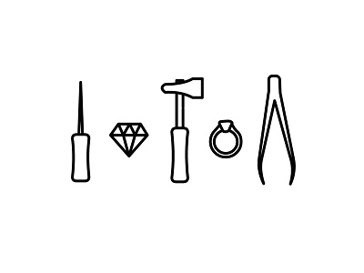 Tools of Trade awl diamond hammer icon illustration ring tweezers