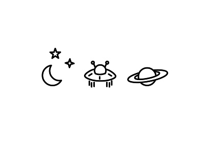 Nightsky icon illustration moon night planet ufo