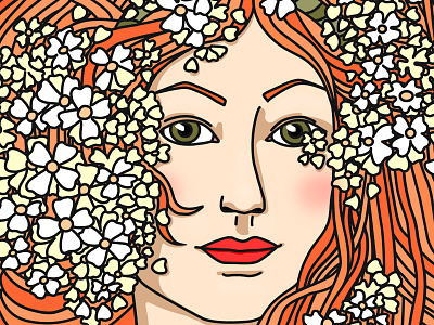 Spring flowers hair illustration lady spring vector