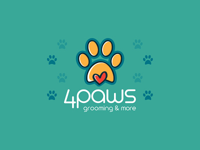 4PAWS LOGO animal best branding cats creative design dog flat friend grooming heart ilustracion logo mexican minimal orange paws red vector veterinary