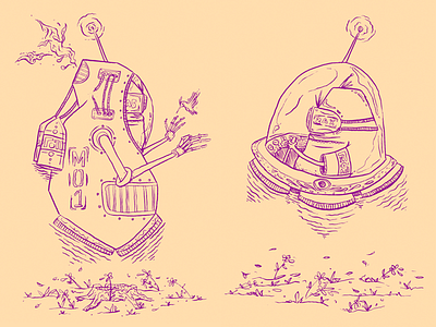 Deep Exploration alien exploration flat hand drawn illustration illustrator live trace sax