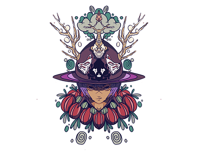 Forest Wizard characer flower illustration ipad pro nature plant procreate skull ui wizard