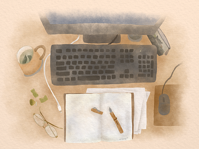 My Worktable design illustration watercolor work work desk