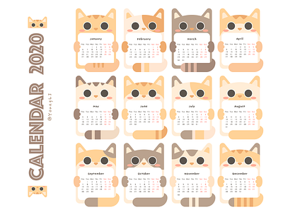 Cute Calendar 2020 ai animal cat cute design illustration