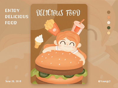 DELICIOUS FOOD design food girl hamburger illustration procreate