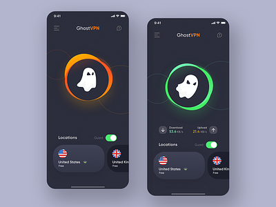 GhostVPN Mobile App Design connection interface internet ios location mobile app network privacy safe security shield ui ux vpn vpn app
