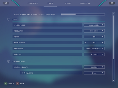 Game Settings Interface by Pierre L on Dribbble