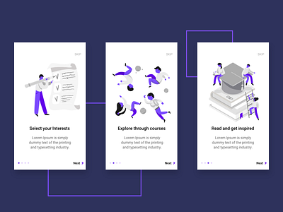 Walkthrough screens for a Concept Application adobexd android android app android app design app app design design materialdesign onboarding purple ui ui design ux ux design walkthrough