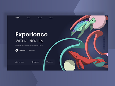 Website banner for concept : Aqua adobexd banner dark theme illustraion landingpage ocean procreate procreate app sea virtual reality virtualreality vr webdesign website website design