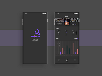 Cquit - Smokers calculator adobexd android android app app design dark theme design ios ios app logo profile profile page splash splashscreen ui ux