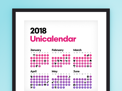 Unicalendar 2018 calendar emoji gradient iconography icons