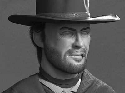 Blondie - likeness sculpt 3d art 3d artist autodesk maya blondie cgi clint eastwood digital 3d digitalart keyshot man with no name poncho sergio leone substance painter the good the good the bad the ugly western zbrush