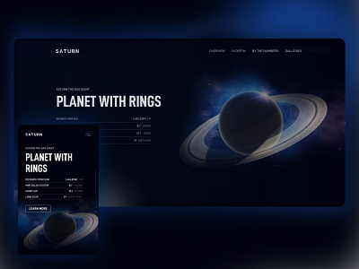 Saturn (the Planet with Rings) dark mobile ui dark theme hero section homepage janak shrestha ui design website