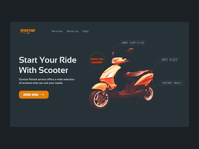 Ride with Scooter | Scootar | Dark theme dark theme hero section for vehicle janak shrestha landing page scooter uiux designer in nepal