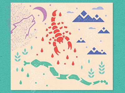 9/25 color elements illustration mountains rain scorpion snake texture wolf