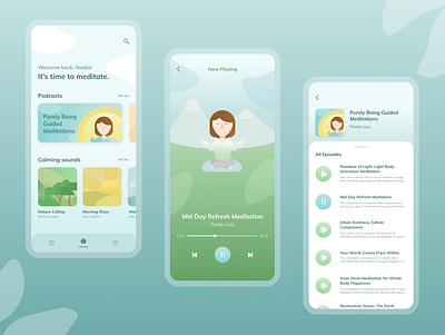 Meditation Podcast App figma illustration illustrations meditation meditation app mobile app podcast app uidesign yoga app