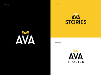 Ava Stories logo ava black book brand branding crown logo mark symbol typography white yellow