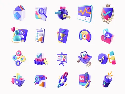 Erudite SEO Icons 3d 3dart 3dillustration 3drender branding c4d cinema4d design icon illustration seo ui uidesign uiux uxdesign