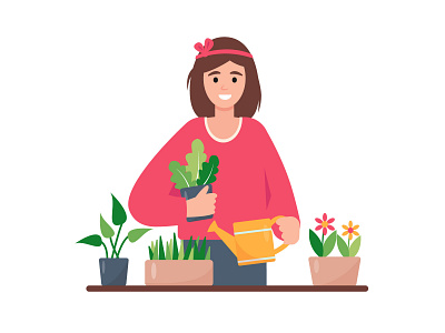 Young woman with plants.