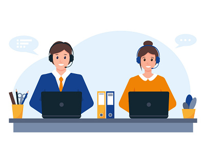 Customer service, support or call center. business call center character computer customer design flat icon illustration man people service support web woman work