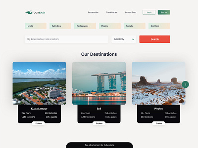 Toureast Website Design landing page tourism travel web design website