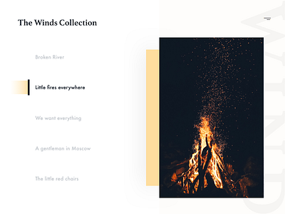 The Winds Collection landing page left nav left navigation navigation scroll scroller