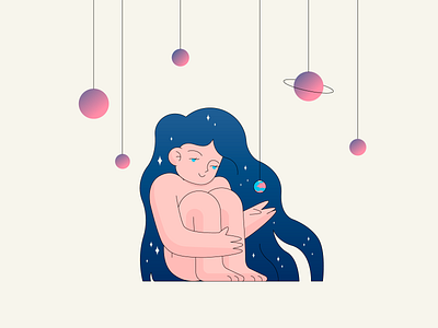 She is the universe girl illustration planet space ui universe vector