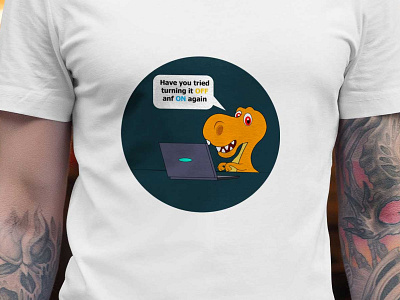 Customer Service funny dinosaur Design apparel design customer customer experience customer service customer support dinosaur fashion funny funny character funny illustration humorous logotype t rex t shirt design trendy turn off turn on vector