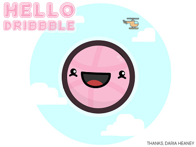 Hello Dribbble Dribbble cute debut design digital dribbble dribbble debut face flying hello hello dribbble illustration kawai logo plane sticker vector